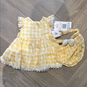 Yellow Gingham Baby Dress with Headband